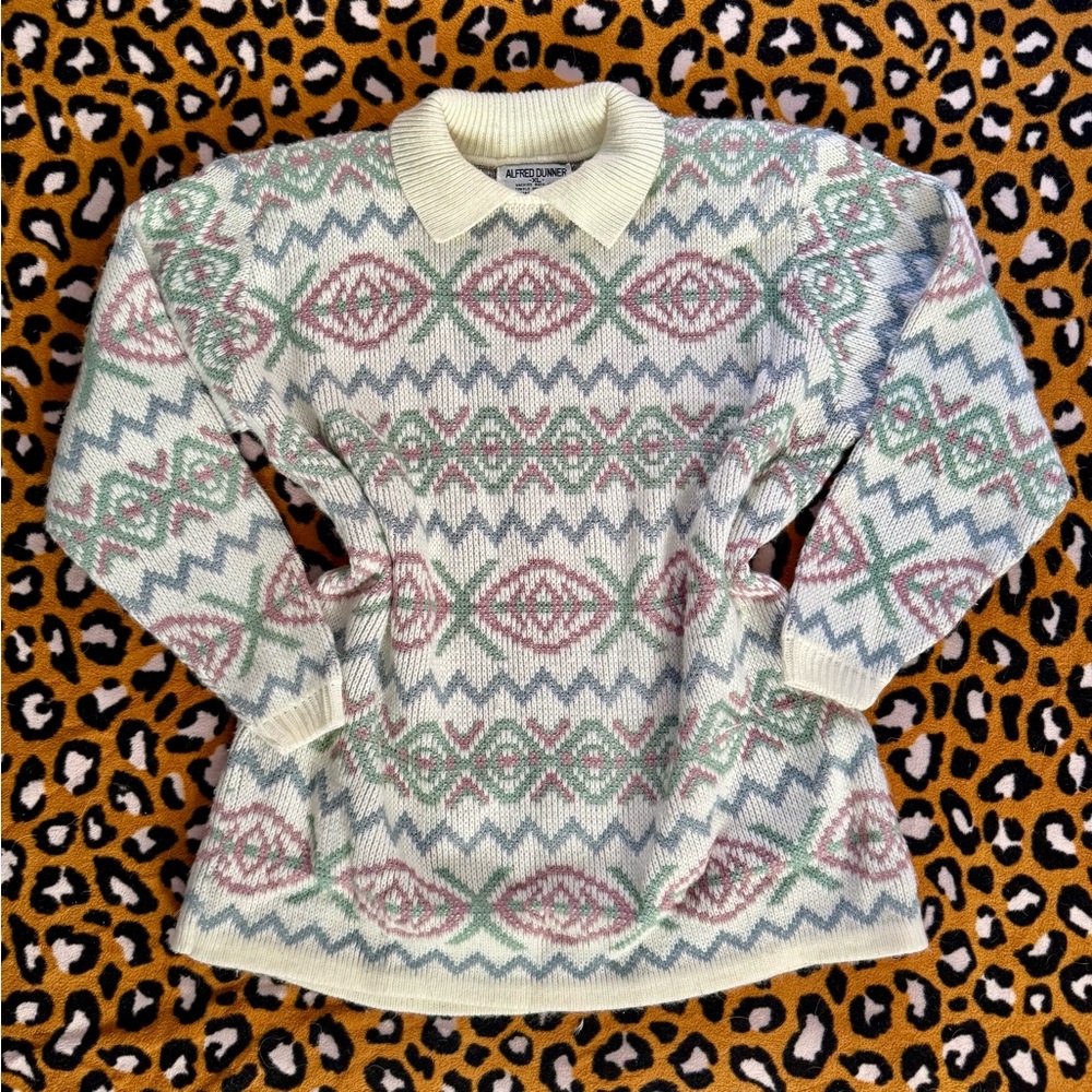 Vintage Collared Alfred Dunner Multicolored Patterned Sweater